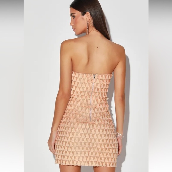 Lulu’s What a Frill Blush and Gold Embroidered Strapless Mini Dress - Picture 6 of 8